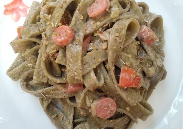 Bagaimana Menyiapkan Healthy spaghetti organic spenach Carbonara, Non dairy Anti Gagal