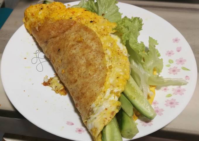 Tortilla Egg Wrap With Salad And Leftover Sambal Paste