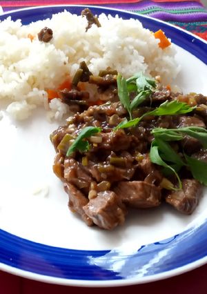 Una foto de Carne en salsa de soya (mongoliana)