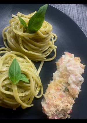Une photo de Dos de colin d’Alaska à la bordelaise et ses pâtes au pesto vert