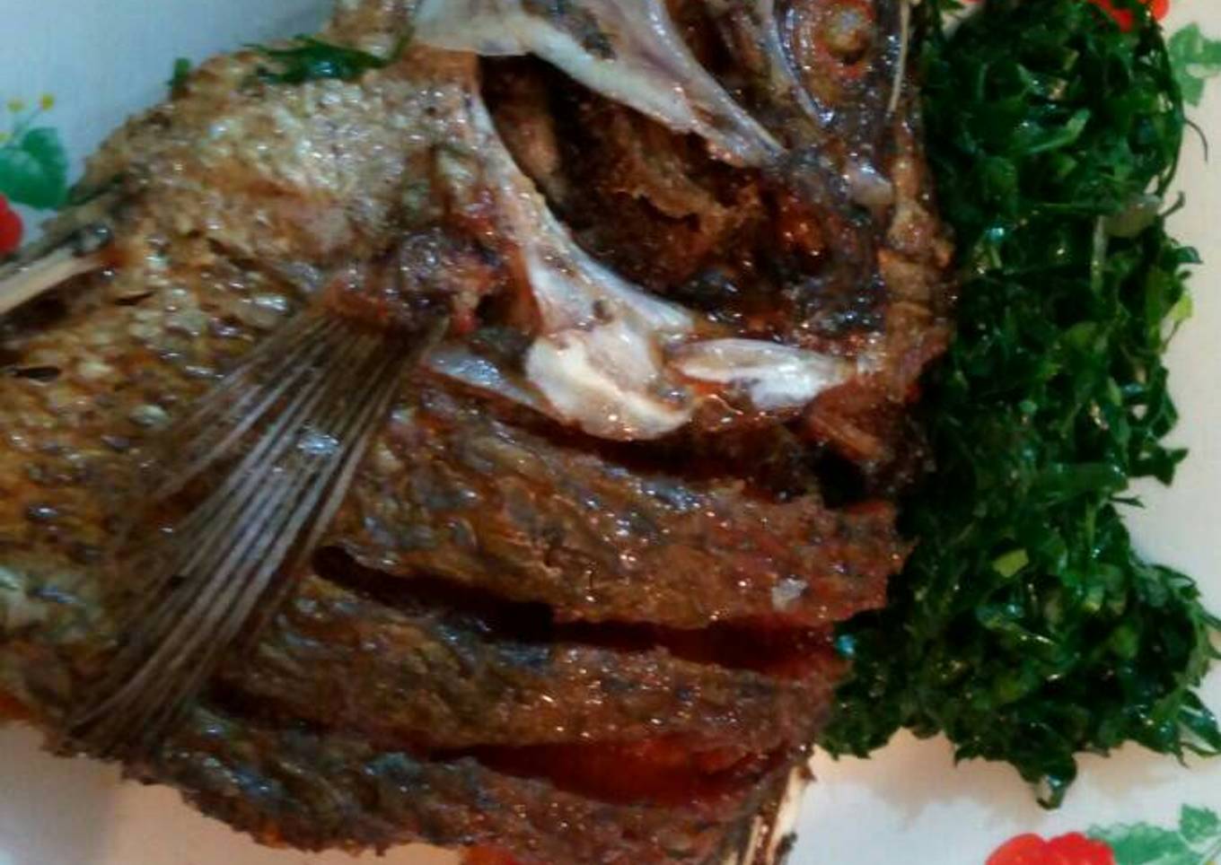 Deep fried fish with sukuma wiki