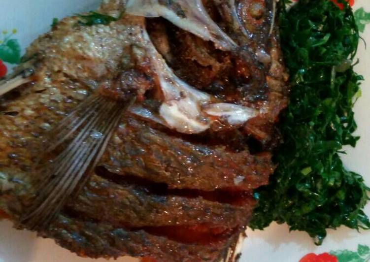Deep fried fish with sukuma wiki