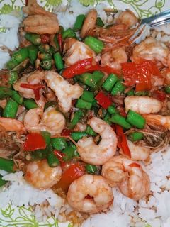 รูปของ กุ้งผัดกะปิใส่ถั่วฝักยาว