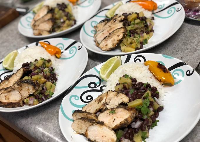 Steps to Prepare Speedy Jerk Chicken w/ Black Bean Pineapple Salsa