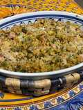 Riz gratiné aux deux fromages, courgette, persil et jambon