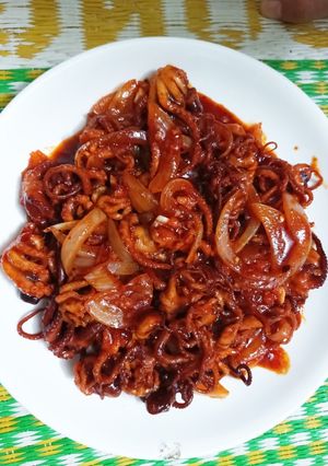 Hình của món Bạch tuộc xào cay.