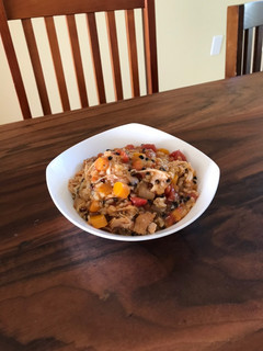 A picture of Noom Friendly Instant Pot Brown Rice Chicken Risotto.