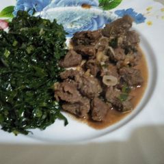 A picture of Kales with beef stew.