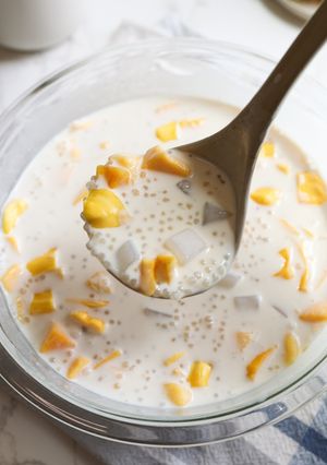 A picture of Mango Jackfruit Sago.