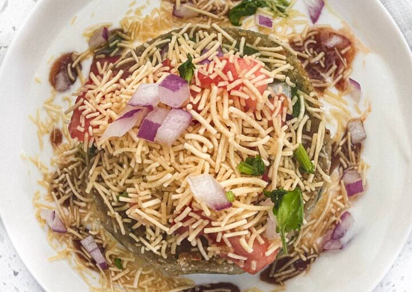 Homemade mix vegetable tikki chaat