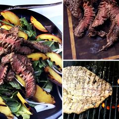 Grilled Wagyu Beef Top Round Steak and Peaches Salad A picture of Grilled Wagyu Beef Top Round Steak and Peaches Salad.
