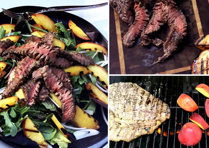 Recipe of Homemade Grilled Wagyu Beef Top Round Steak and Peaches Salad