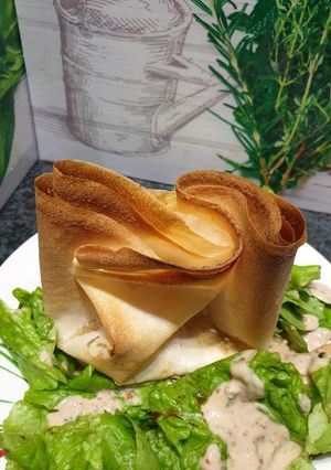 Une photo de Aumônière chèvre et miel 🍯 et sa salade 🥗 vinaigrette