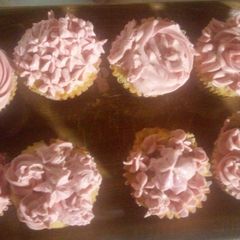 A picture of Vanilla cupcakes with butter cream.