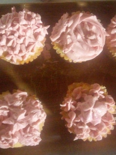 A picture of Vanilla cupcakes with butter cream.