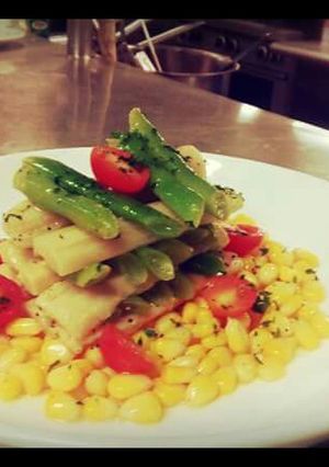 A picture of Makai lal tomato beans built salad.