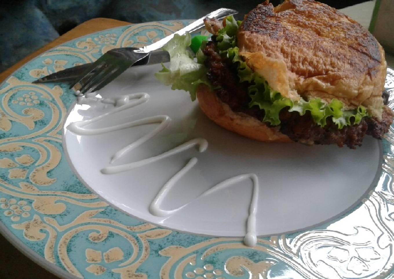 Homemade Egg Beef burger with mayo sauce