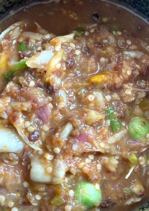 รูปของ น้ำพริกถั่วเน่าย่างใส่มะอึก🌶️🧄