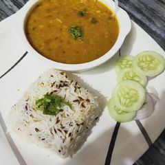 Sunday dal with jeera rice and salad A picture of Sunday dal with jeera rice and salad.