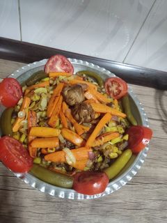 عکسی از دستور خوراک سیب زمینی با سبزیجات و ژامبون