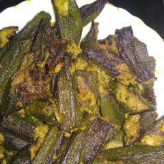 A picture of Bhindi posto/ poppy seeds paste lady's finger stir fry.