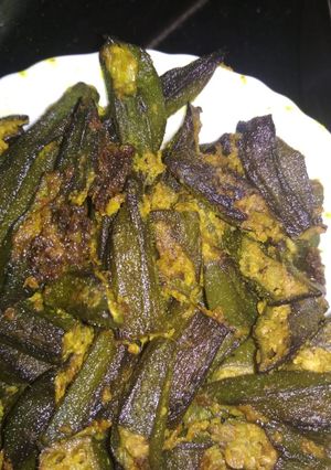 A picture of Bhindi posto/ poppy seeds paste lady's finger stir fry.
