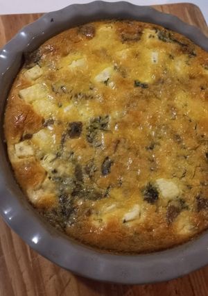 A picture of Spinach, Bacon, Mushroom and Feta Crustless Quiche.