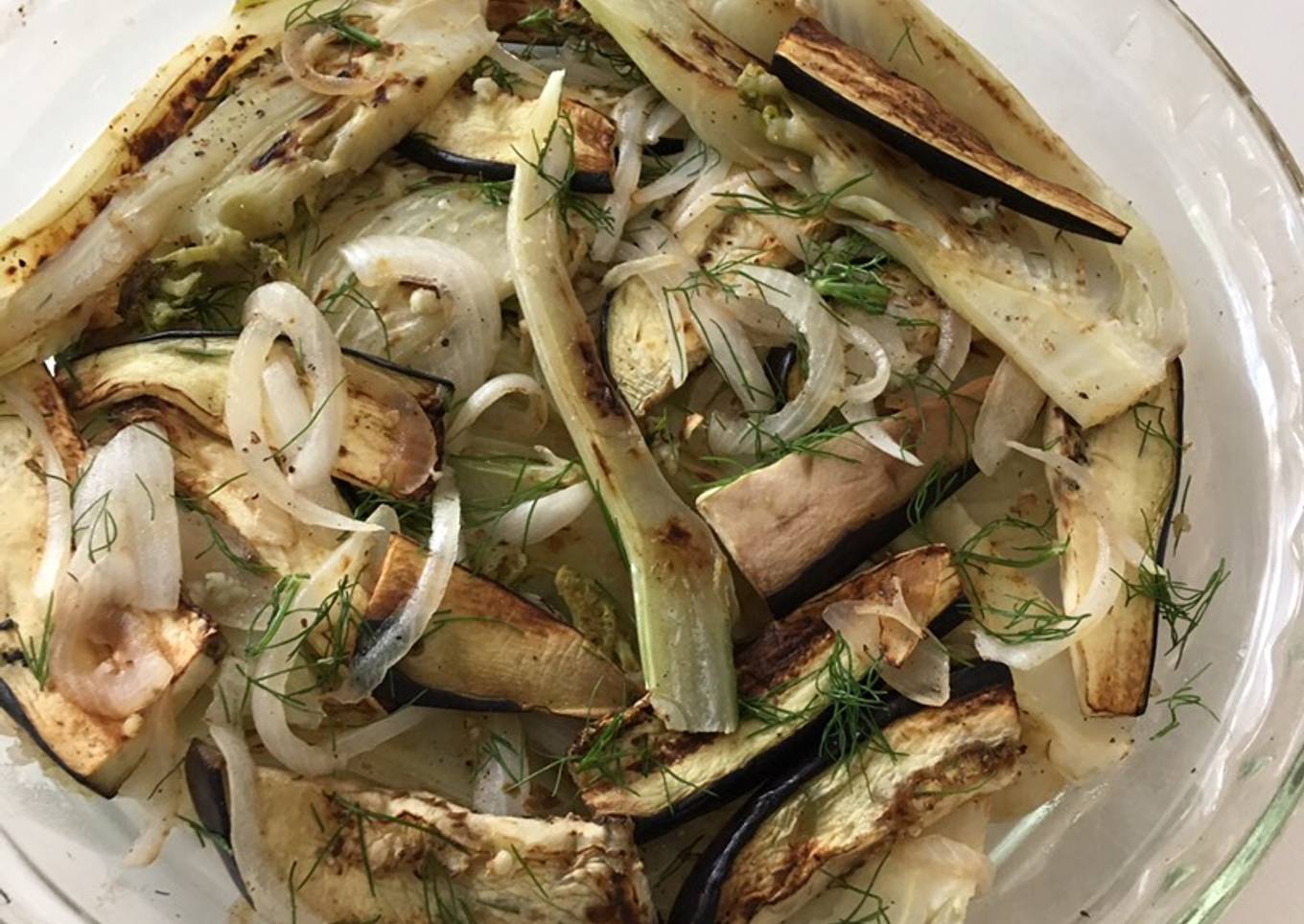 Hinojo y berenjena a la plancha