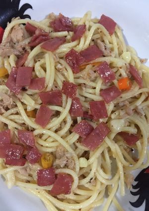 Foto resep Spicy Aglio Olio with Smoked Beef & Tuna