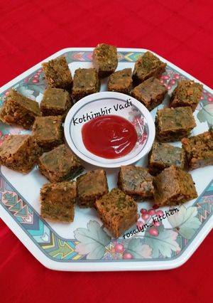 A picture of Kothimbir Vadi (Cilantro Croquettes).
