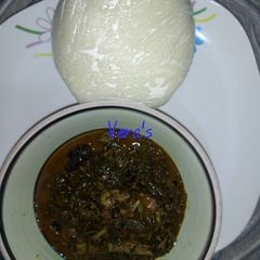 A picture of Efere Afang ye Usung Udia(Afang soup and pounded yam) #Abuja#.