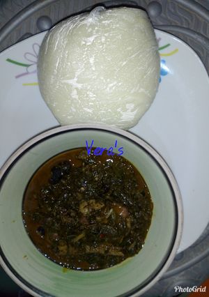 A picture of Efere Afang ye Usung Udia(Afang soup and pounded yam) #Abuja#.