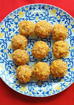 A picture of Bundi Ladoo. Tiny Beads Big Delight. (Rakshabandhan Special).