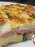 Mil hojas de papa, rellena con jamón y queso