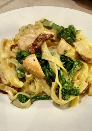 A picture of Creamy chicken tagliatelle with tenderstem broccoli.