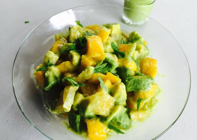 Avocado, Mango, Orange Salad tossed in an Avocado Salad Dressing