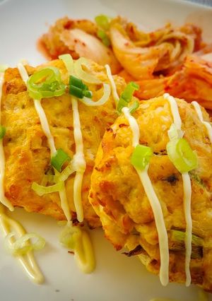 A picture of Chicken and Kimchi Fritters.