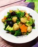 Bông Cải Xanh Xào Cá Viên+Nấm Đông Cô