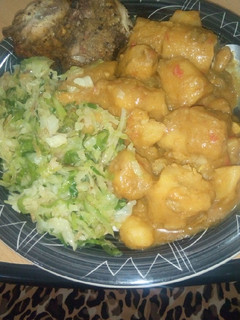 A picture of Matoke,fried cabbage.