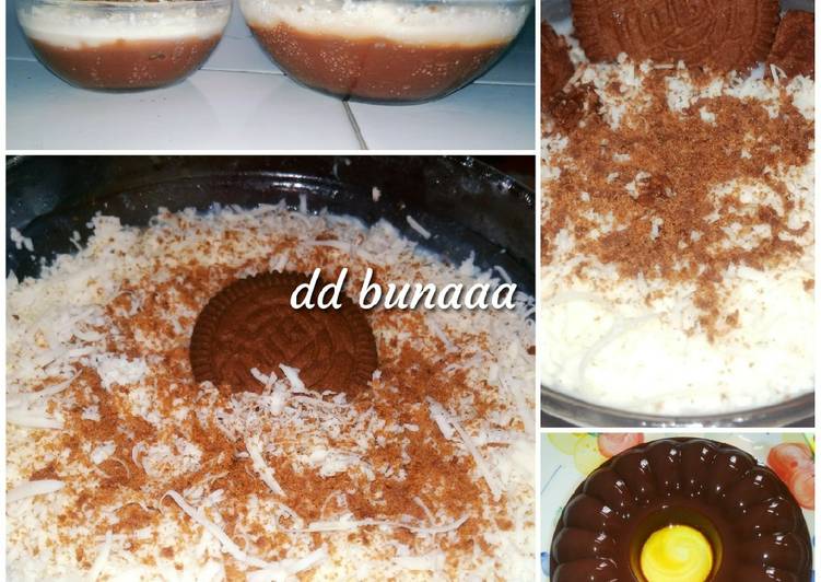 Cara menyajikan Chocolate Pudding Nutrijel With Vla Topping Cheese Togo Biscuit , Enak