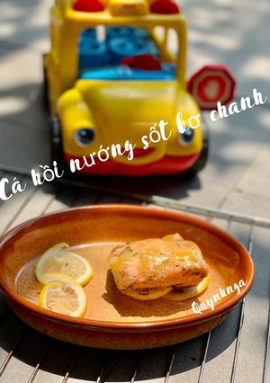 Hình của món Cá hồi nuớng sốt bơ chanh.