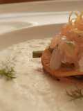 Lasagnetta di frappe al parmigiano con carciofi e gamberi