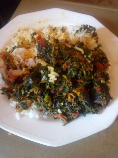 A picture of White rice and vegetable sauce.