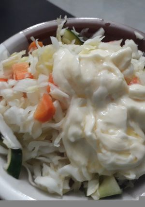 A picture of Coleslaw with mayonise.