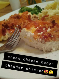 A picture of Cream Cheese Bacon Cheddar Chicken.
