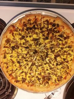 A picture of Breakfast Pizza (stuffed crust).