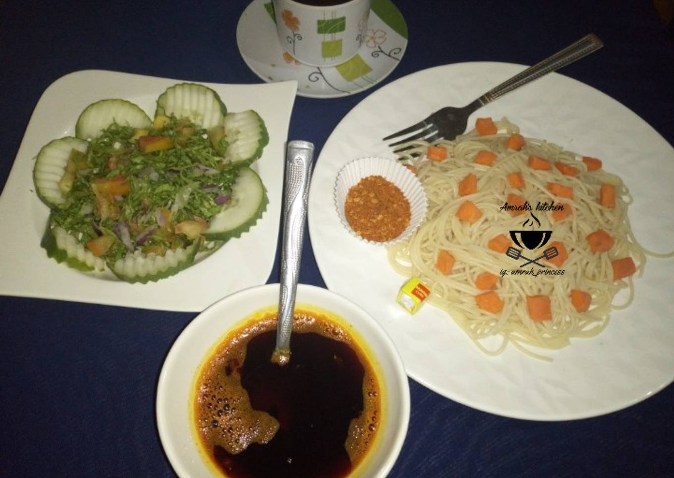 Spag with palm oil and vegies