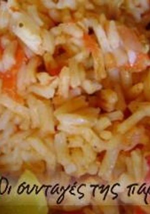 A picture of Tomato rice in the oven.