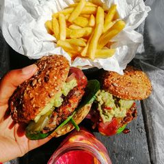 A picture of Black Bean pattie (Vegan).