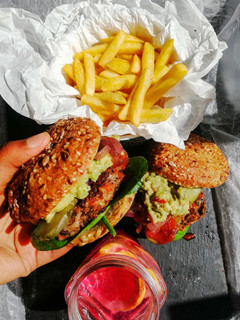 A picture of Black Bean pattie (Vegan).